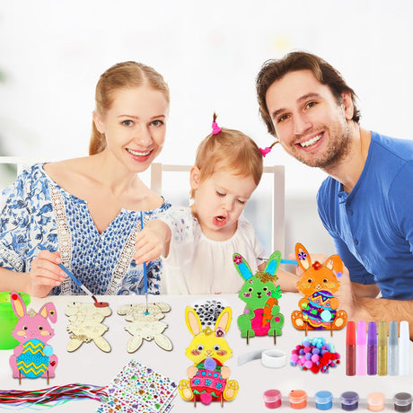 QOUBAI 36 Pack Easter Unfinished Wood Crafts for Kids DIY Coloring Easter Bunny Cutout DIY Easter Hanging Rabbit Wood Arts Crafts Ornaments for Party QOUBAI