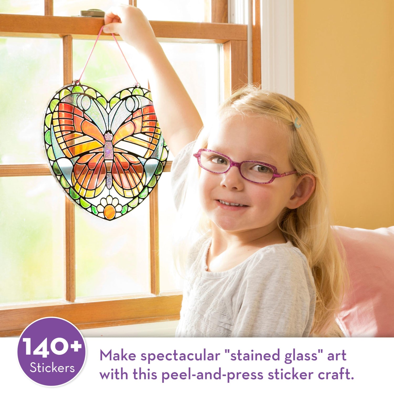 Melissa & Doug Stained Glass Made Easy Activity Kit: Butterfly - 140+ Stickers - Kids Sticker Stained Glass Craft Kit; Sun Catchers For Kids Ages 5+ Melissa & Doug