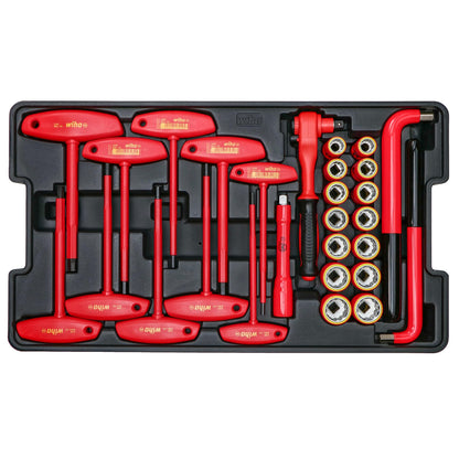 Wiha 32800 Insulated Tool Set with Screwdrivers, Nut Drivers, Pliers, Cutters, Ruler, Knife and Sockets in Rolling Tool Case, 10,000 Volt Tested and