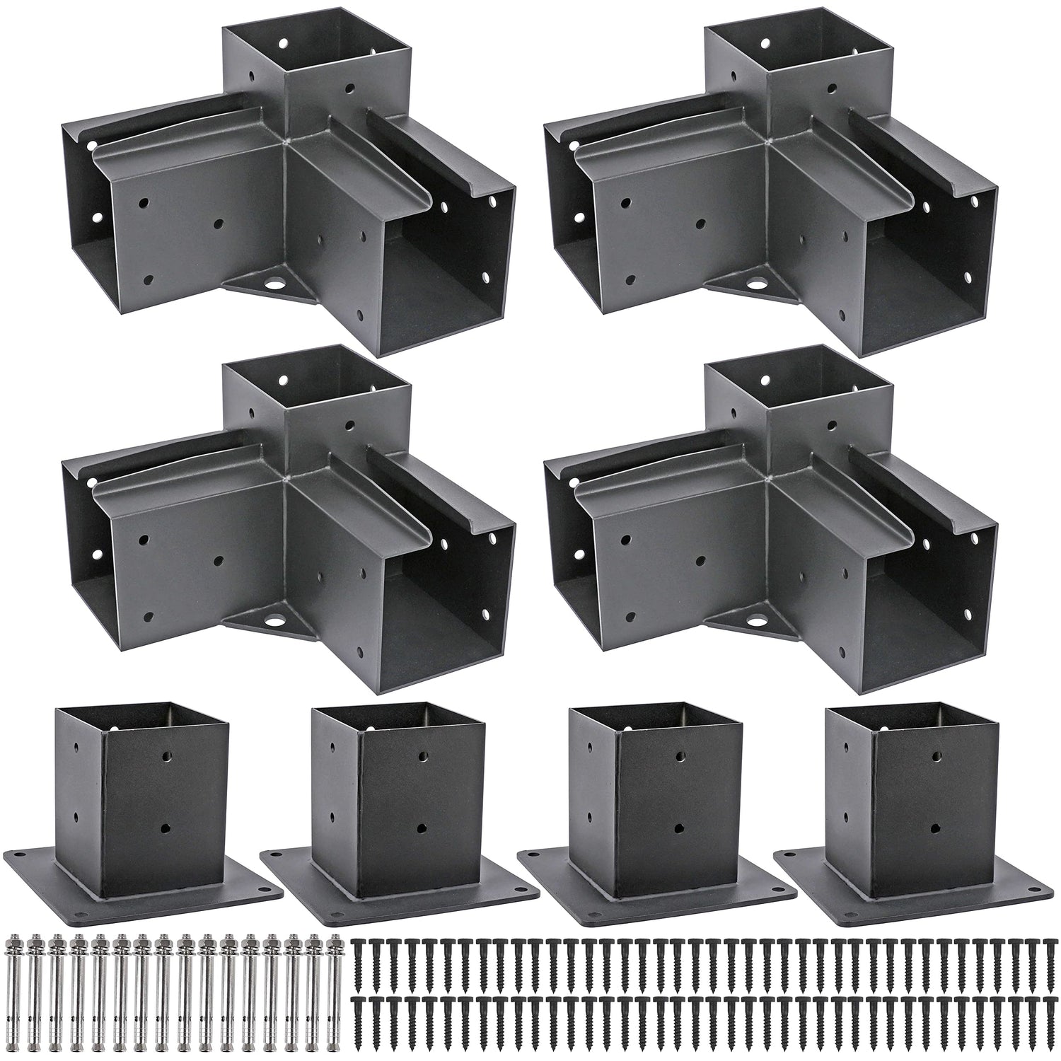 Deck Man 4x4(Actual Size: 3.5x3.5inch) Stainless Steel 3-Way Right Corner pergola Bracket with 4 Flange Anchors，Pergola/Gazebo kit (4 Pack) Deck Man