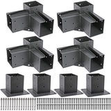 Deck Man 4x4(Actual Size: 3.5x3.5inch) Stainless Steel 3-Way Right Corner pergola Bracket with 4 Flange Anchors，Pergola/Gazebo kit (4 Pack) Deck Man