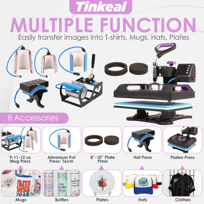 Tinkeal Heat Press Machine for t Shirts 8 in 1 Swing Away 12x15 Heat Press Machine Digital Transfer Sublimation Machine and HTV Vinyl Machine