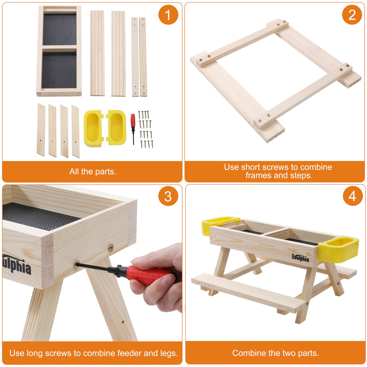 Boulphia Chicken Feeders and Waterers, Chicken Feeder No Waste Kit with Chicken Picnic Table and 2 Chicken Water Feeder, Handmade Wooden Chicken Boulphia