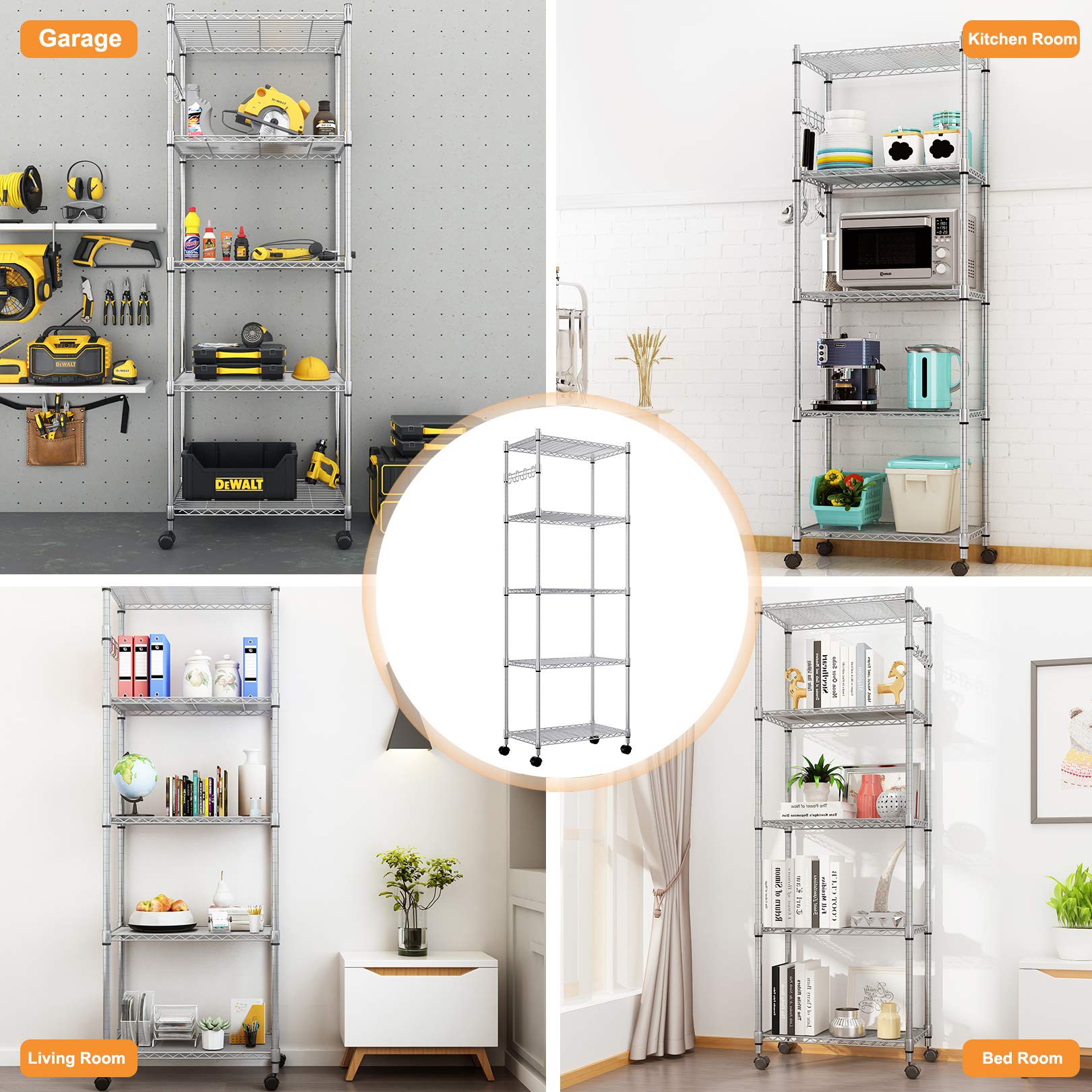 Devo 5-Tier Adjustable Heavy Duty Wire Shelving Unit for Versatile Storage Solutions - WoodArtSupply