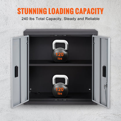 VEVOR Metal Wall Mounted 26” Adjustable Shelf Magnetic Door File Locker for Garage Office Home, Small Cabinet 240 LBS, Black