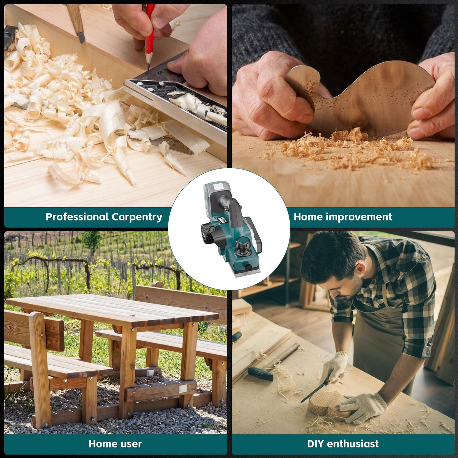 3-1/4 Inch Woodworking Hand Planer for Makita 18V Battery, Cordless Hand Planer Brushless Planer Handheld Planer for Woodworking Power Wood Planer F FINEC