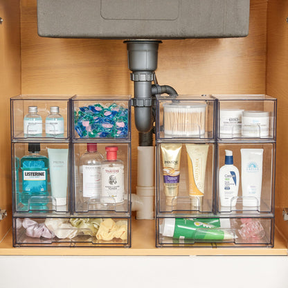 Vtopmart 2 Pack Stackable Makeup Organizer Storage Drawers, 4.4'' Tall Acrylic Bathroom Organizers,Clear Plastic Storage Bins For Vanity, Undersink,