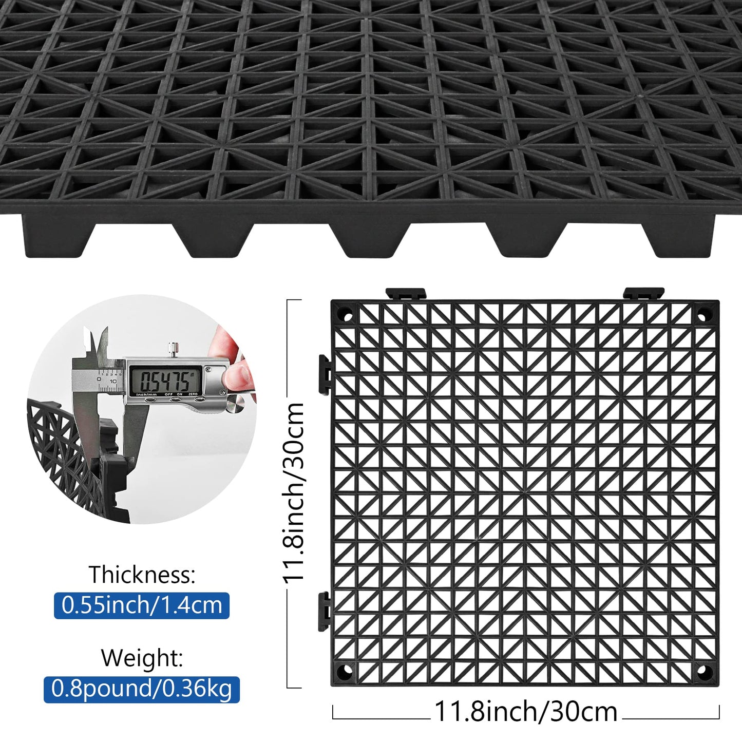 Modular Interlocking Cushion 12 Pcs 11.8" x 11.8" Interlocking Rubber Floor Drain Holes Non-Slip Splicing Drainage Mats for Deck, Shower, Kitchen,