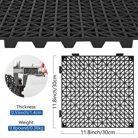 Modular Interlocking Cushion 12 Pcs 11.8" x 11.8" Interlocking Rubber Floor Drain Holes Non-Slip Splicing Drainage Mats for Deck, Shower, Kitchen, ToLanbbt