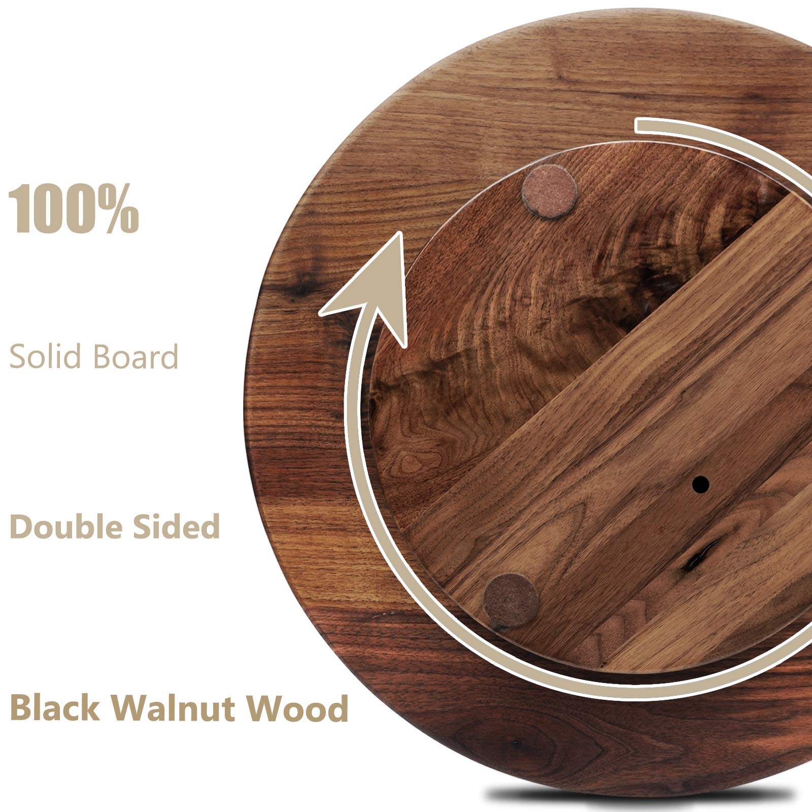 MAGIGO 18 Inches Black Walnut Wood Lazy Susan, Solid Wooden Round Kitchen Turntable Rotating Tray - WoodArtSupply