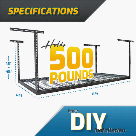 MonsterRax Overhead Garage Storage Racks 3x8’ (2-Pack) Ceiling Mounted Shelving, Adjustable Hanging Organizer, Heavy Duty Steel, Holds 500 Pounds, MonsterRAX Storage Solutions