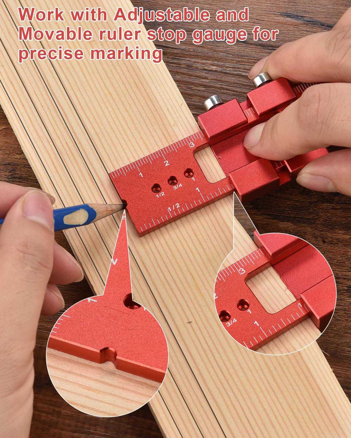 Woodworking Ruler Precision Pocket Rule - BOXmime 12, 8, 6 Inch Metal Slide Stop Marking Ruler Metric Inch Measuring Wood Working Scribing Rulers - BOXmime