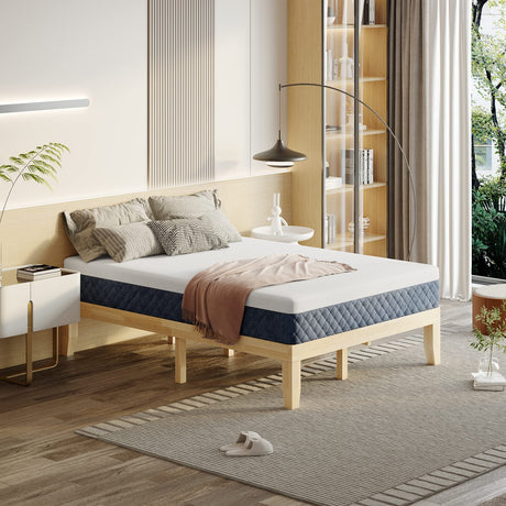 KOMFOTT 14-Inch Twin Size Solid Wood Platform Bed Frame with Slat Support KOMFOTT