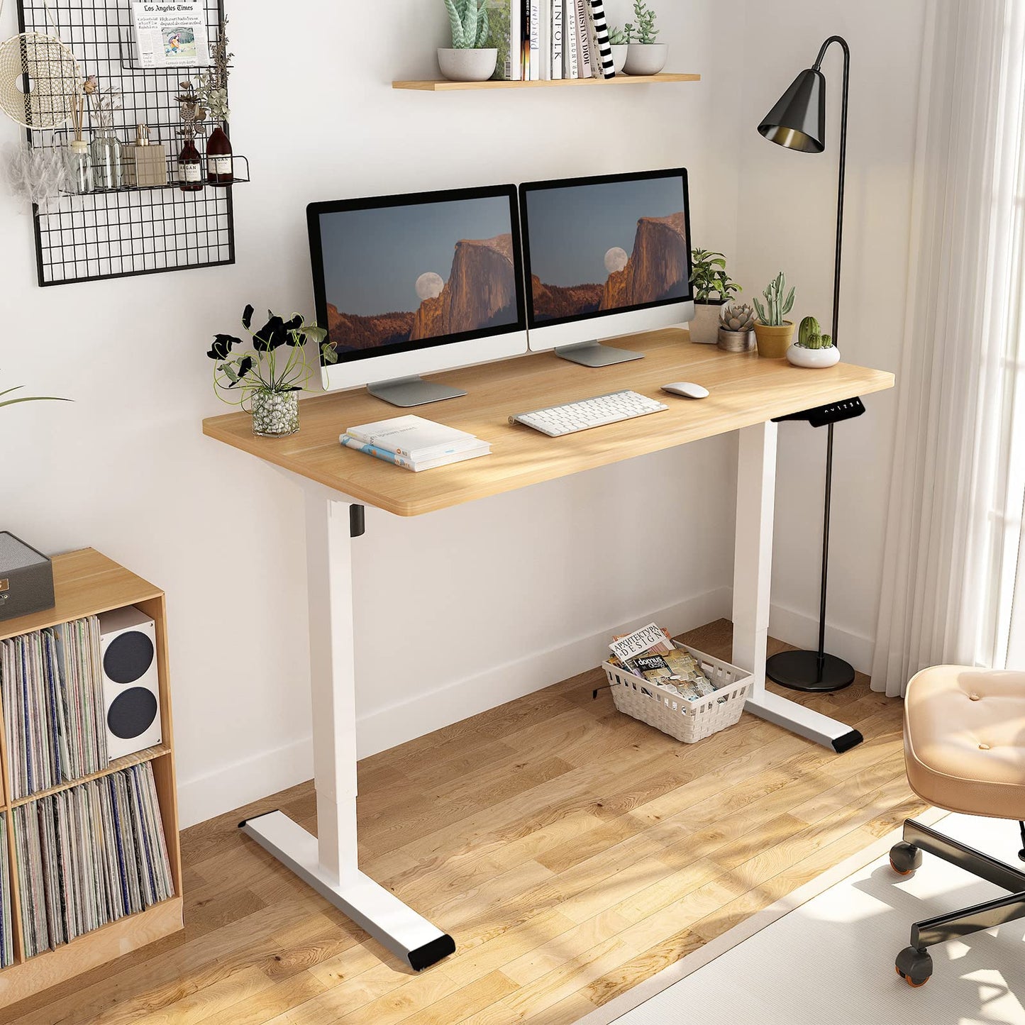 FLEXISPOT EN1 Height Adjustable Desk 55 x 28 Inches Whole-Piece Desk Ergonomic Memory Controller Standing Desk Stand Up Desk Workstation (White Frame