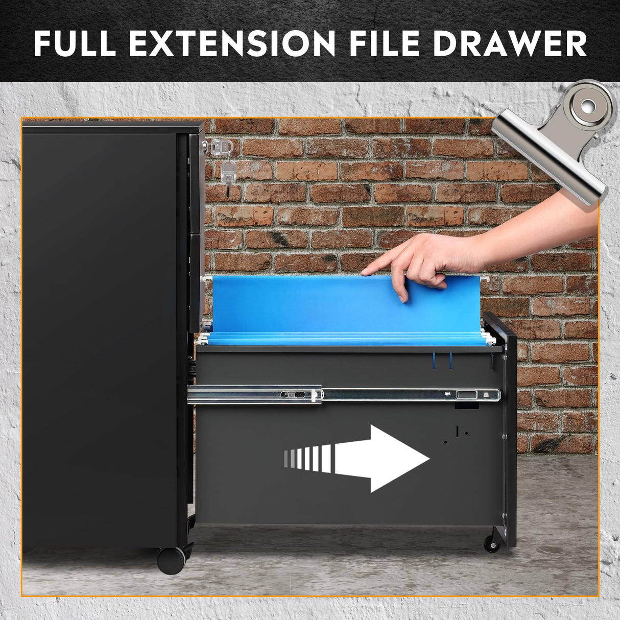 DEVAISE 3 Drawer Vertical File Cabinet, Mobile Filing Cabinet with Slim Width for Home Office, Black DEVAISE