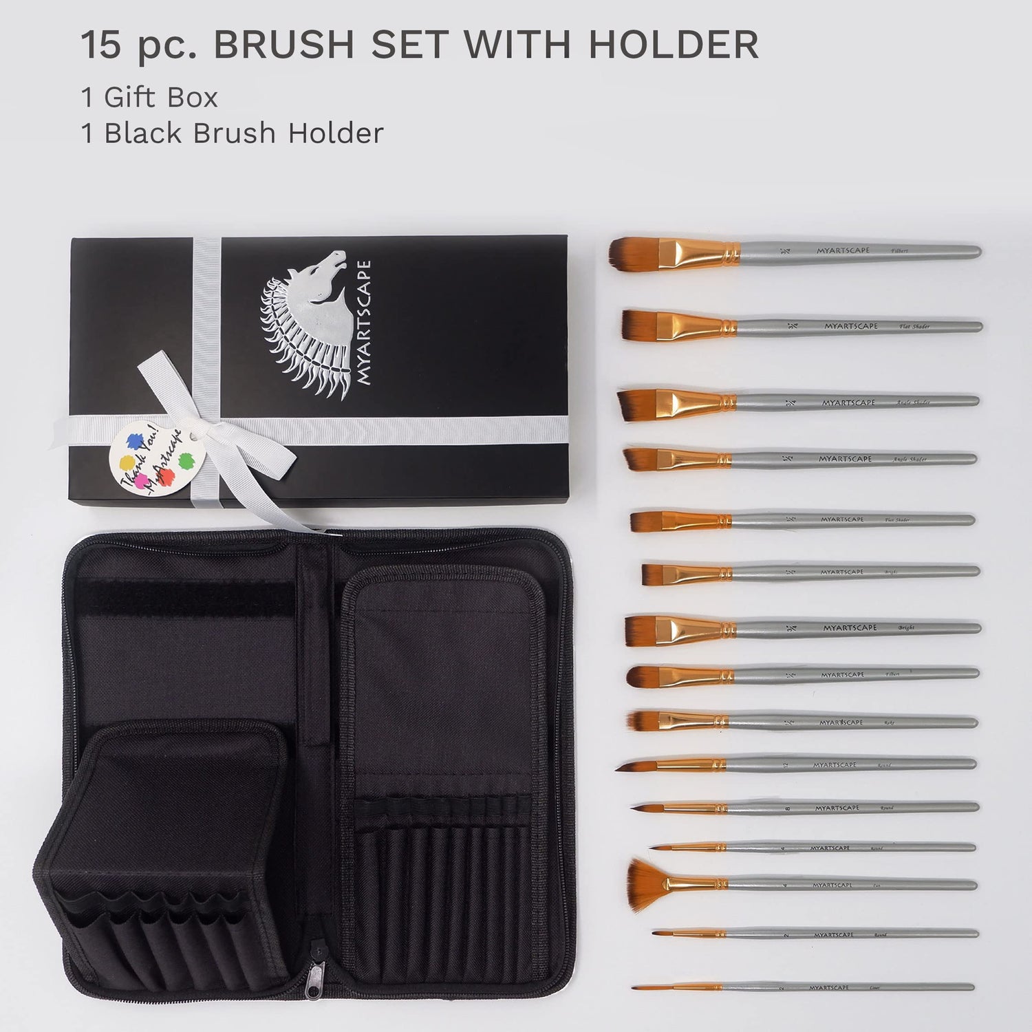 MyArtscape Artist Quality Painting Set - Acrylic Paint - 12 x 12ml Tubes - paired with Short Handle Artist Paintbrushes with Travel Holder MyArtscape