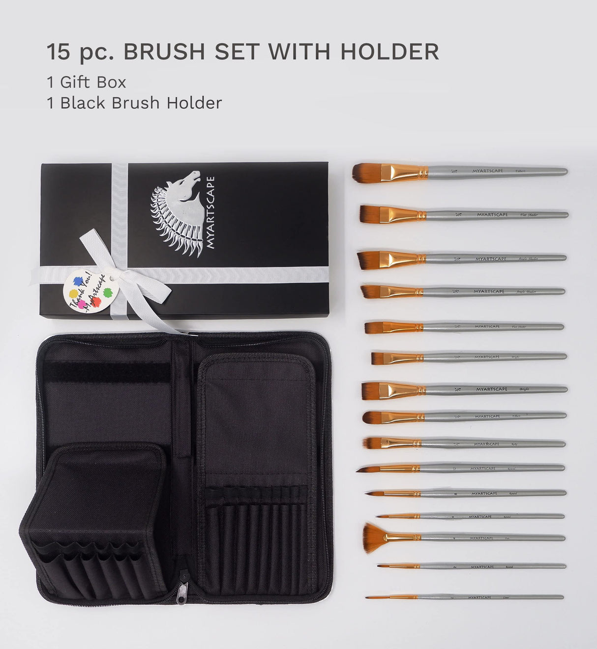 MyArtscape Artist Quality Painting Set - Acrylic Paint - 12 x 12ml Tubes - paired with Short Handle Artist Paintbrushes with Travel Holder MyArtscape