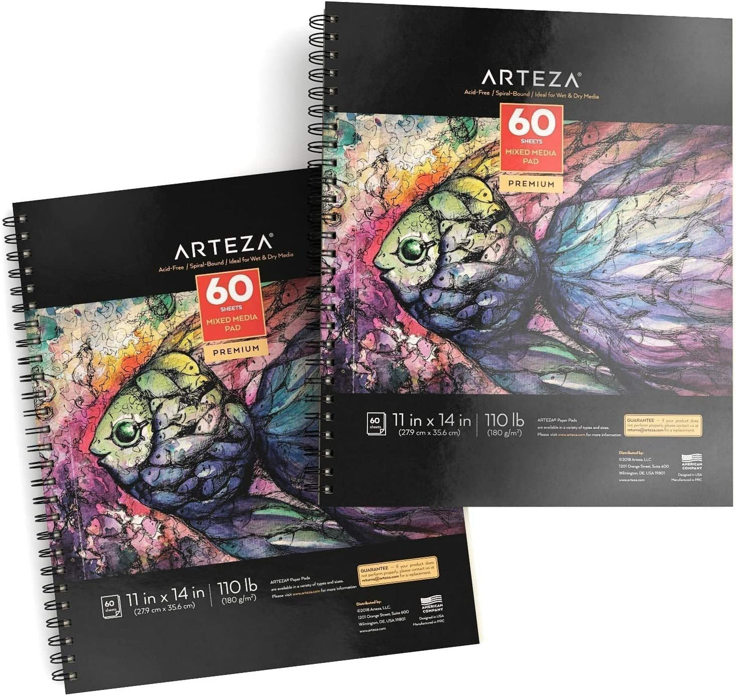 ARTEZA Mixed Media Sketchbook, 11 x 14 Inches, Pack of 2, 110lb/180gsm Mixed Media Paper, 120 Sheets, Spiral-Bound Multi Media Pads, Art Supplies for