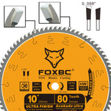 FOXBC 10-Inch Table Saw Blade, 80-Tooth, Ultra Finish Wood Cutting, 5/8-Inch Arbor FOXBC
