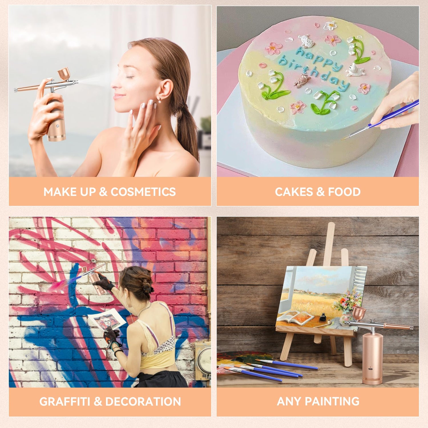 Airbrush Kit With Compressor - 48PSI Rechargeable Cordless Non-Clogging High-Pressure Air Brush Set with 0.3mm Nozzle and Cleaning Brush Set for Nail GEDSTMDRK