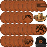 30 Pcs Blank Leather Hat Patches with Adhesive Round Laserable Leatherette Patch Brown Faux Leather Patches Glowforge Laser Supplies for Hats, Dunzy