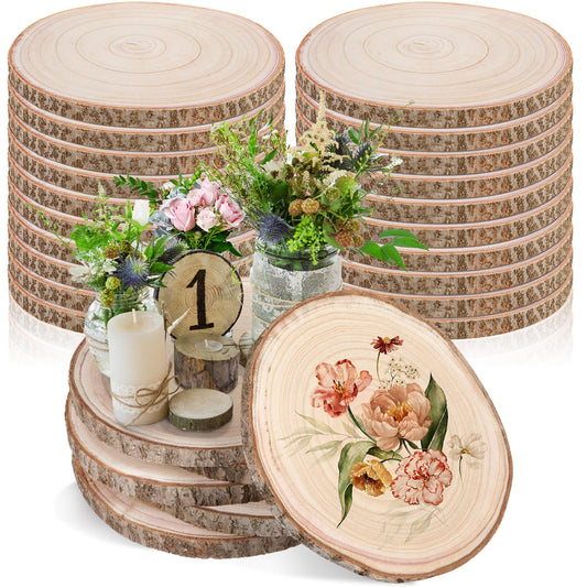 20 Pcs Wood Rounds Large Wood Slices Unfinished Rustic Tree Bark Slice Wood Circles Natural Wooden Slices Bulk for Wedding, Table Centerpieces Decor