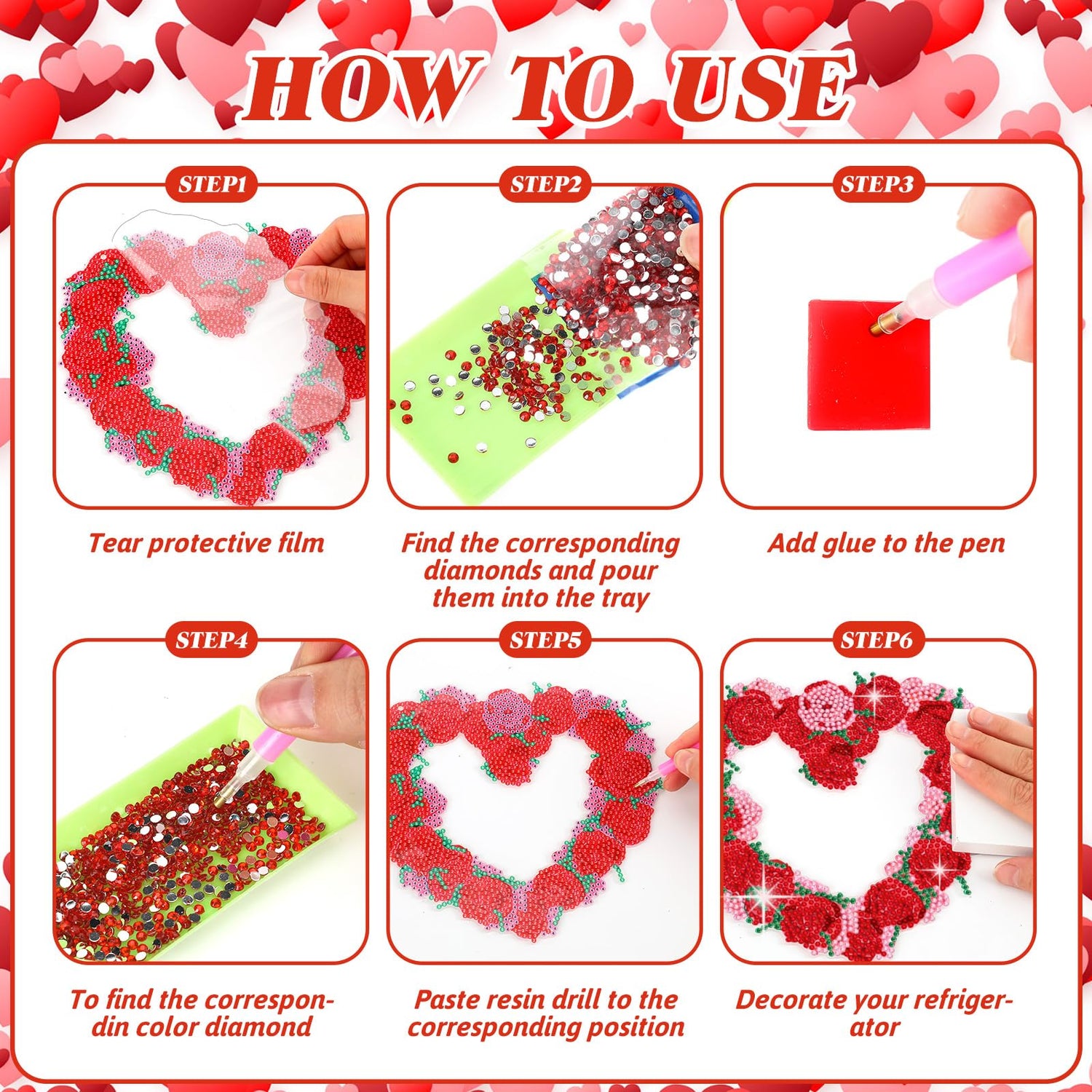 Menkxi 3 Set Valentine's Day Diamond Painting Hanging Sign 5D Truck Heart Wreath Gnomes Diamond Painting Kits DIY Crystal Paint Arts and Crafts Set Menkxi