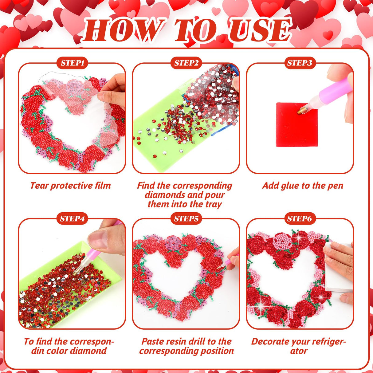 Menkxi 3 Set Valentine's Day Diamond Painting Hanging Sign 5D Truck Heart Wreath Gnomes Diamond Painting Kits DIY Crystal Paint Arts and Crafts Set Menkxi