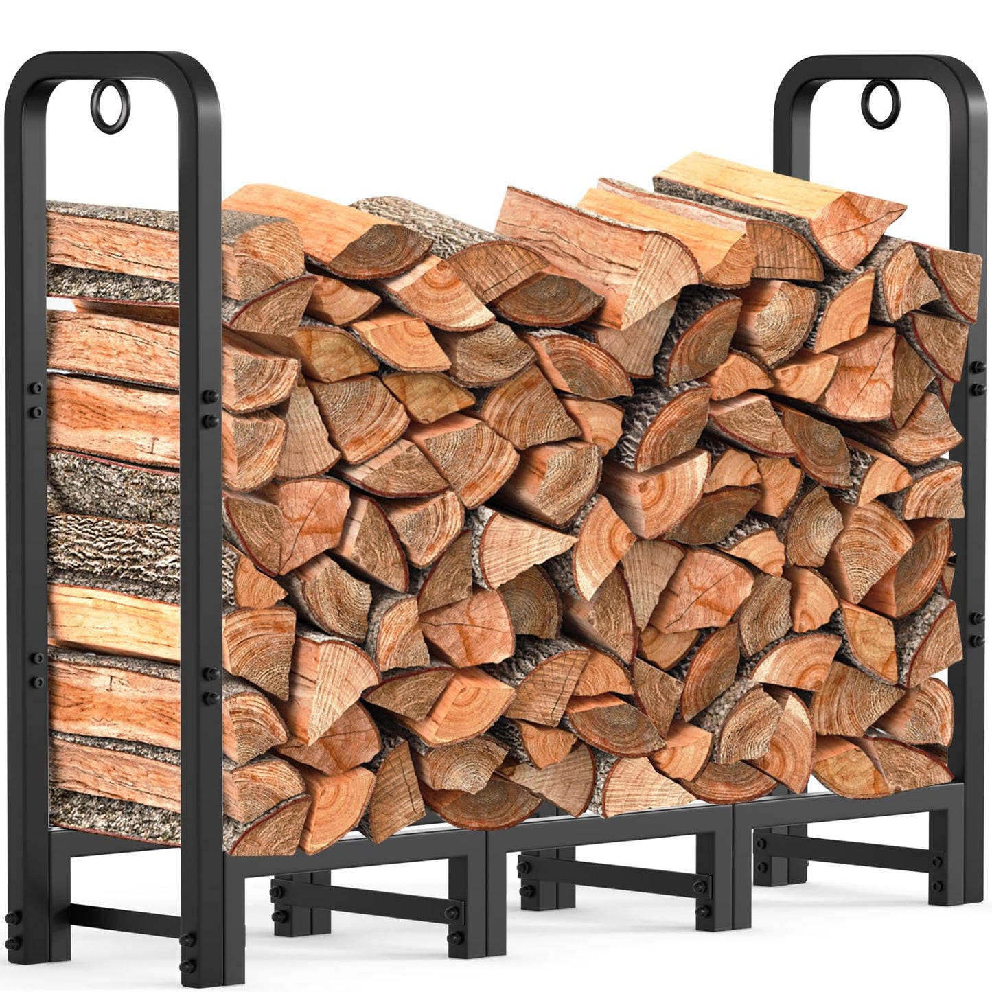 AMAGABELI GARDEN & HOME 4ft Firewood Log Rack Outdoor Indoor Heavy Duty Wrought Iron Fire Wood Holder Outdoors Stand Tubular Wood Pile Lumber Storage