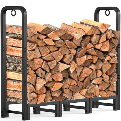 AMAGABELI GARDEN & HOME 4ft Firewood Log Rack Outdoor Indoor Heavy Duty Wrought Iron Fire Wood Holder Outdoors Stand Tubular Wood Pile Lumber Storage