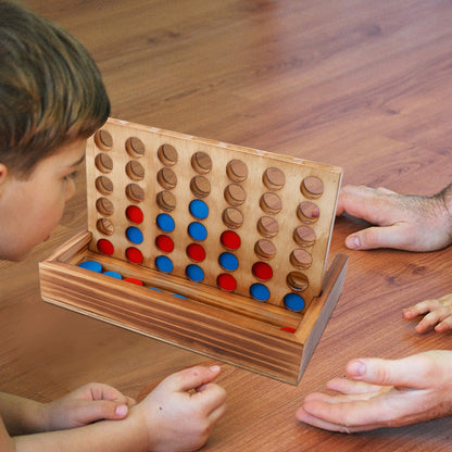 Glintoper Tic Tac Toe & 4 in a Row Table Games Set - Rustic Decor Wood Strategy Board Games for Families - WoodArtSupply