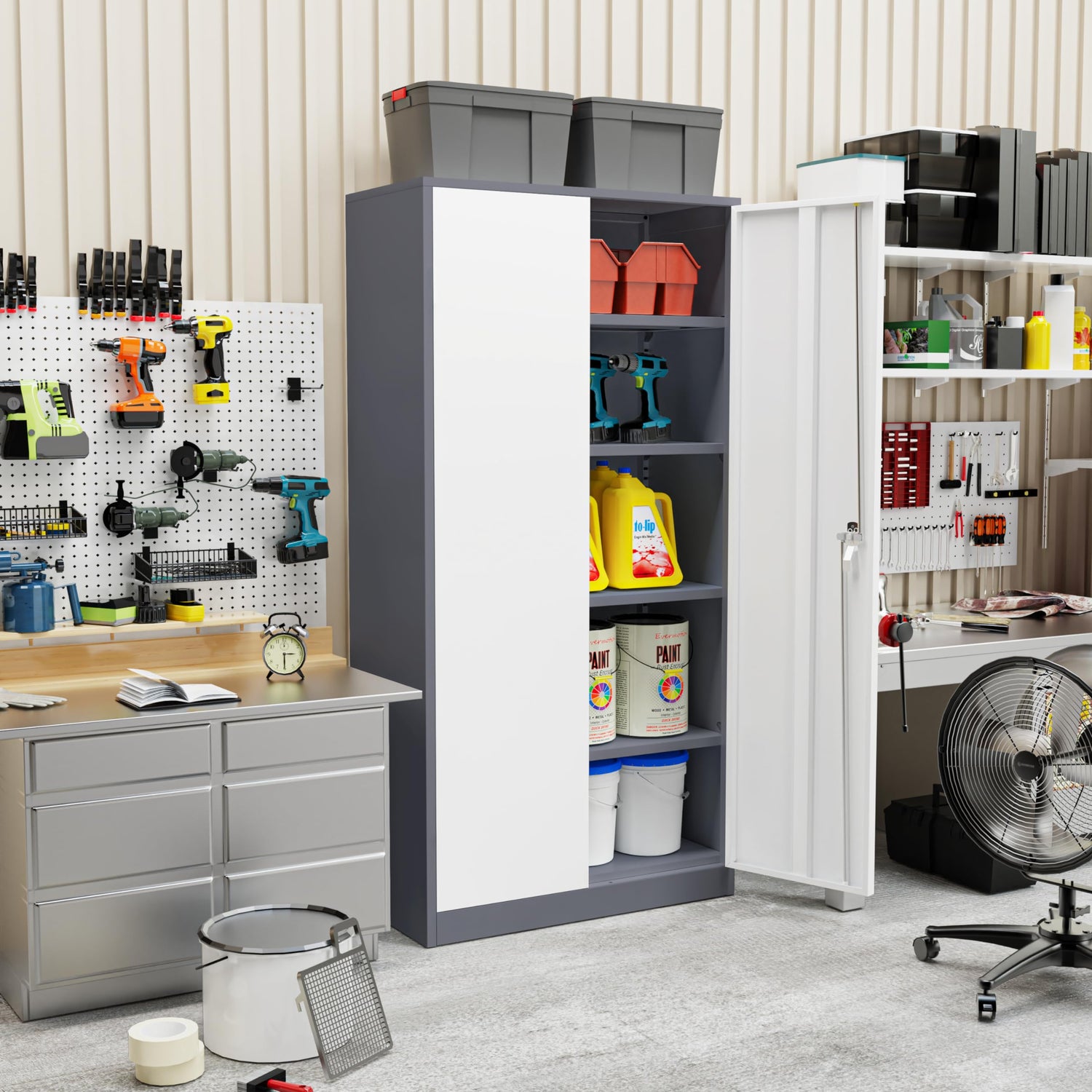 INTERGREAT Metal Storage Cabinet with Doors and Shelves, 72" Garage Storage Cabinet with Lock, Lockable Tool Steel Cabinet for Home Office, INTERGREAT