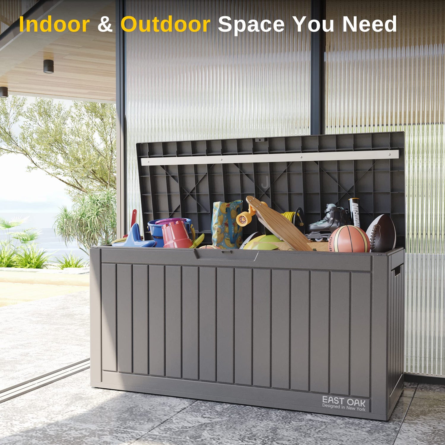 EAST OAK 60 Gallon Deck Box, Outdoor Storage Box with Padlock for Patio Furniture, Patio Cushions, Gardening Tools, Pool Supplies, Waterproof and UV EAST OAK