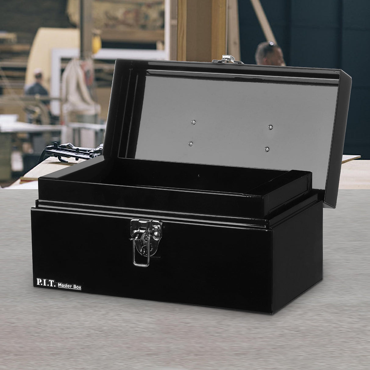P.I.T. Portable 12” Heavy Duty Steel Tool Box with Metal Latch, Black Hand Carry Tool Cases for Tools Storage P.I.T.