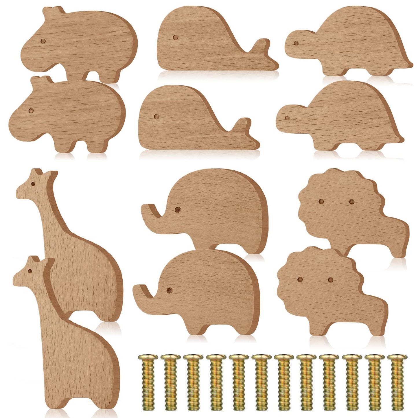 Qunclay Wooden Animal Cabinet Knobs Decorative Wood Dresser Knobs with Screws Dresser Pulls Wood Marine Woodland Animals Knobs Furniture Knobs - WoodArtSupply