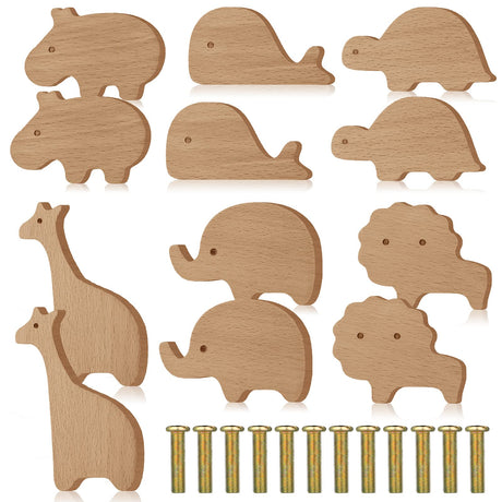 Qunclay Wooden Animal Cabinet Knobs Decorative Wood Dresser Knobs with Screws Dresser Pulls Wood Marine Woodland Animals Knobs Furniture Knobs Qunclay