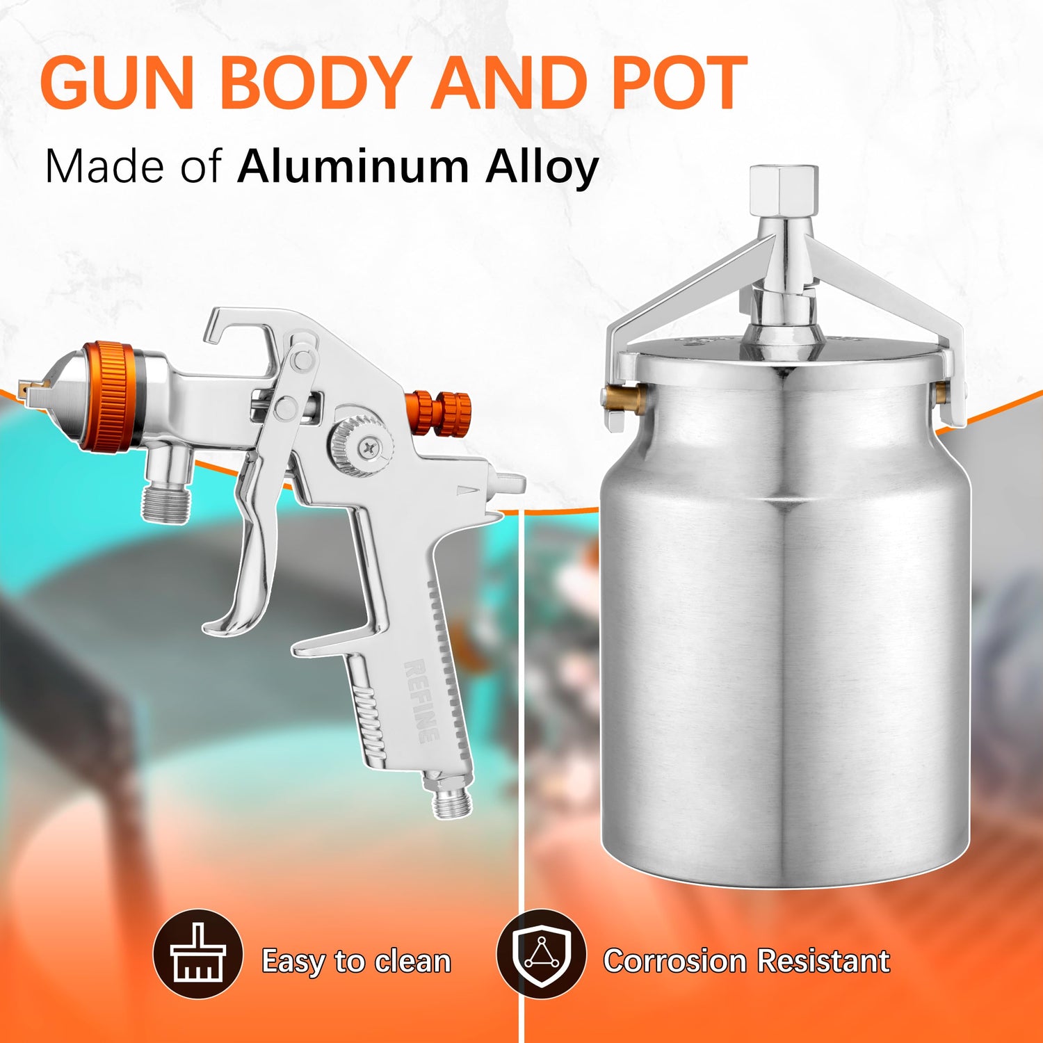 REFINE HVLP Spray Gun, Siphon Air Paint Sprayer Gun with 1.7mm 2mm Nozzle Sets, 1000CC Automotive Paint Gun with Air Regulator, Professional for Car, REFINE