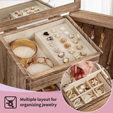 Yoimori Jewelry Box for Women, Rustic Wooden Jewelry Boxes & Organizers with Mirror & Drawers,6 Layer Jewelry Organizer Box for Rings Earrings Yoimori