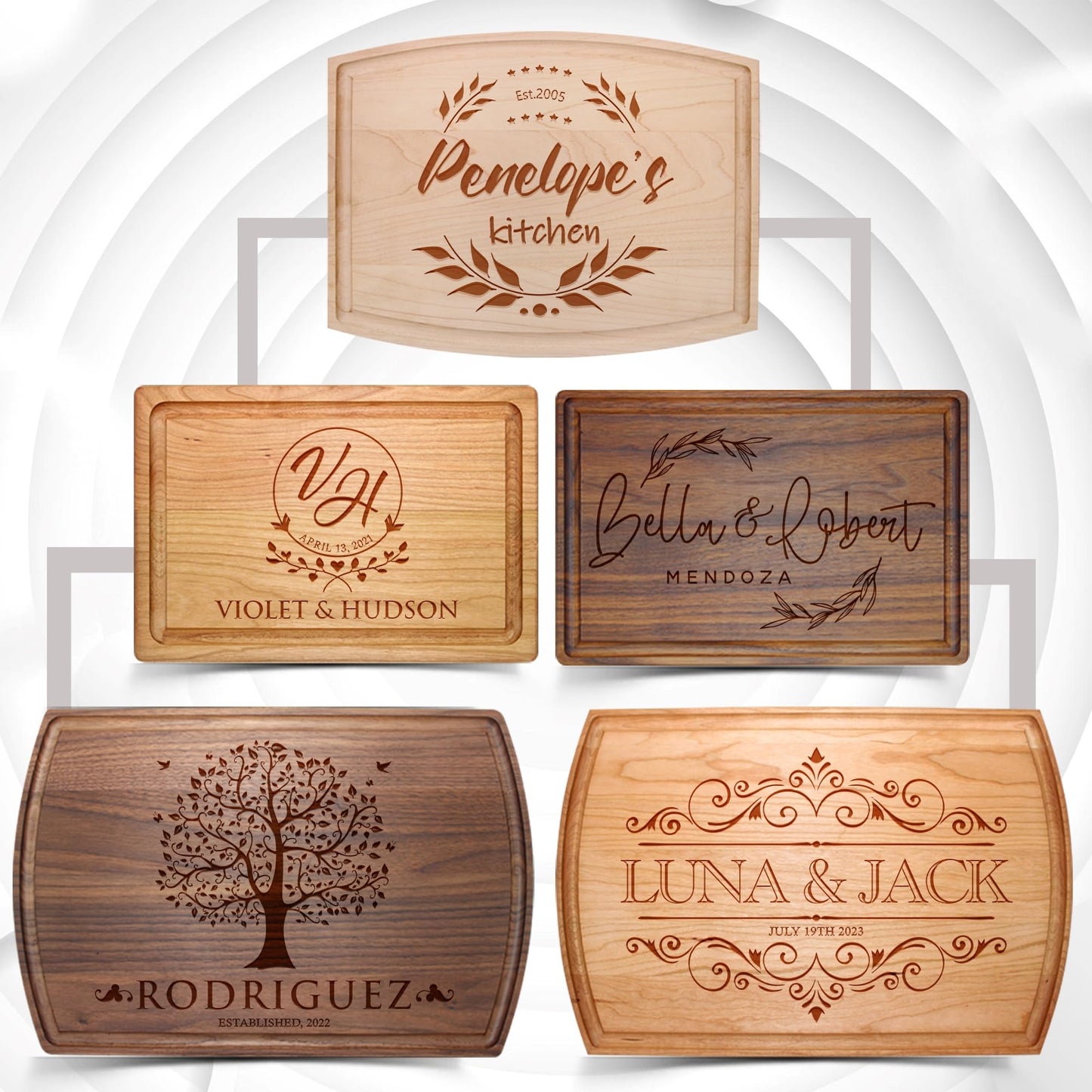 Barika Custom Cutting Boards - Personalized Handmade Engraved Chopping Blocks - Best Unique Anniversary, Wedding, Housewarming, Christmas, New Home - WoodArtSupply