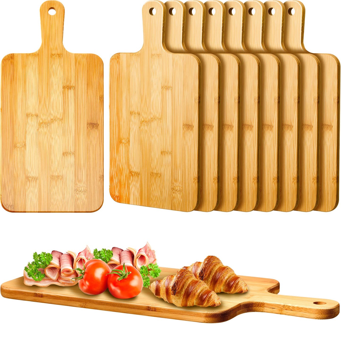 Nuenen 10 Pcs Wood Cutting Board with Handle 15.7 x 7.8 Inch Wooden Serving Board Kitchen Chopping Boards for Pizza, Bread, Cheese, Charcuterie, - WoodArtSupply