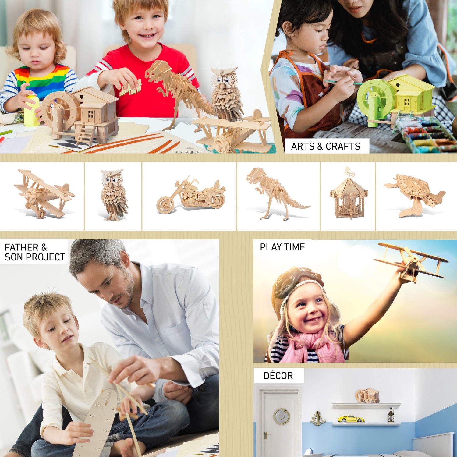 Puzzled 3D Puzzle Water Mill Set Wood Craft Construction Model Kit, Fun & Educational DIY Wooden Toy Assemble Model Unfinished Crafting Hobby Puzzle Puzzled