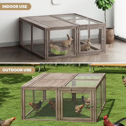 MoNiBloom Foldable Chicken Run Wood Chicken Coop Rabbit Hutch No Assembly Required Indoor/Outdoor Small Animal Nesting Box Portable Habitat Enclosure