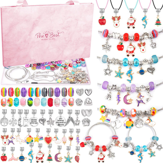 200 Pcs Charm Bracelet Making Kit, Jewelry Making Supplies Beads, Bracelets Kits for Girl Age 6-12 Unicorn Mermaid Craft Toy Set for 5 6 7 8 9 10 12 - WoodArtSupply