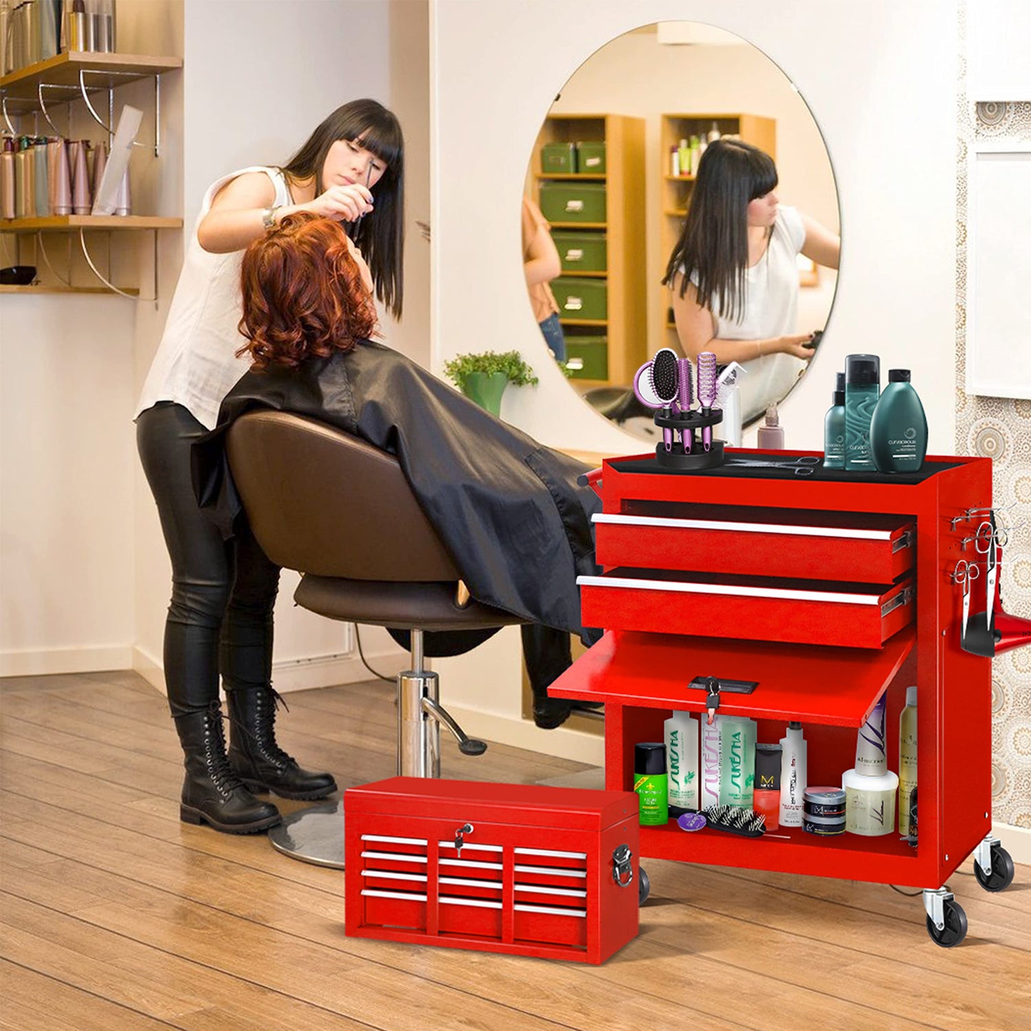 INTERGREAT Rolling Tool Chest with Wheels and 8 Drawers, Detachable Large Tool Cabinet with Lock for Garage, Locking Mechanic Tool Cart with Black INTERGREAT