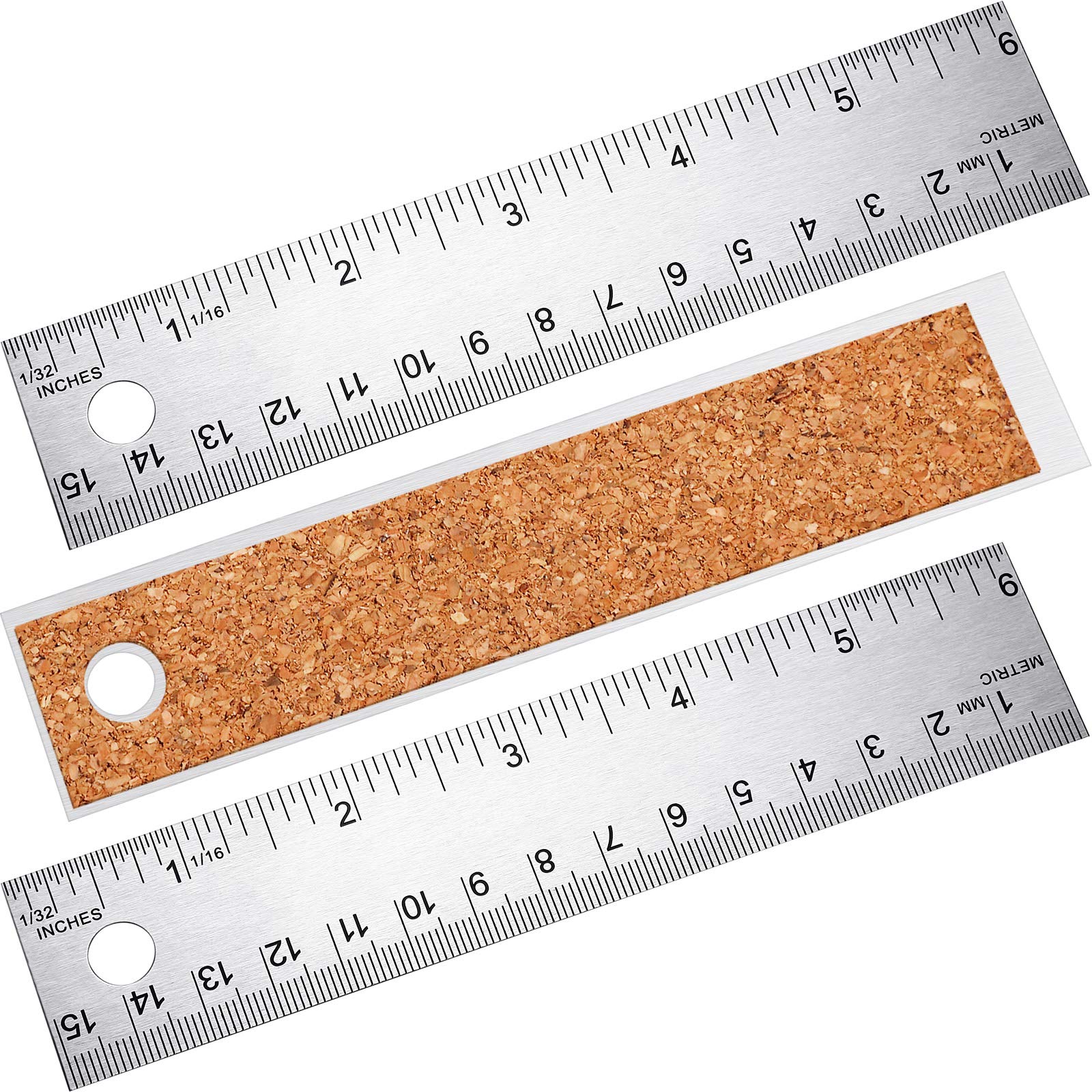 3 Pieces Stainless Steel Cork Back Rulers Metal Ruler Set Non Slip Straight Edge Cork Base Rulers with Inch and Metric Graduations for School Office - WoodArtSupply