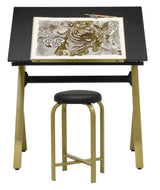 SD STUDIO DESIGNS Stellar 36" Wide Craft/Drawing Table with Adjustable Top and Padded Stool Set, Gold/Black SD STUDIO DESIGNS