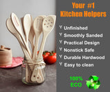 ECOSALL Healthy Wooden Spoons For Cooking Set of 6. Safe and Reliable Cooking Utensils for Kitchen – 100% Natural Nonstick Wood Spatula Spoon For ECOSALL