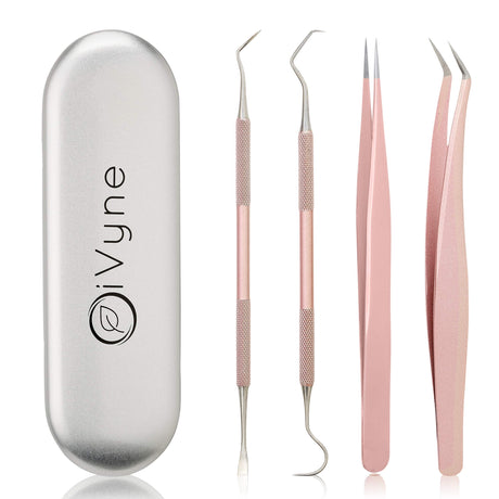 Premium Vinyl Weeding Tool Kit - Precision Stainless Steel Weeder - Hook and Pick with Fine Tweezers Crafting Set for Cricut Vinyl - by iVyne (Rose iVyne