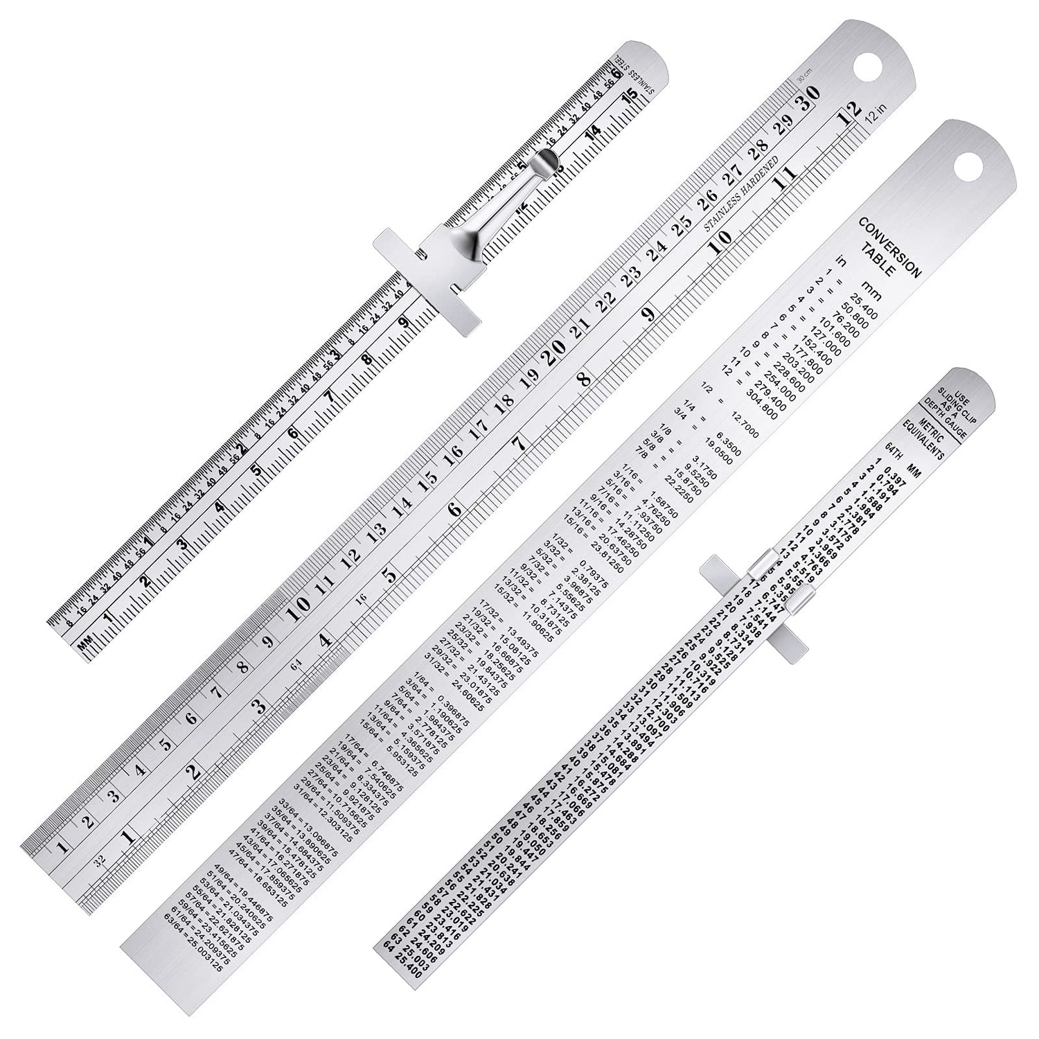 Pocket Ruler 6 Inch and 12 Inch Metal Rulers with Inch and Metric Graduation Stainless Steel Precision Ruler Measuring Tool for Engineering, School, TOODOO