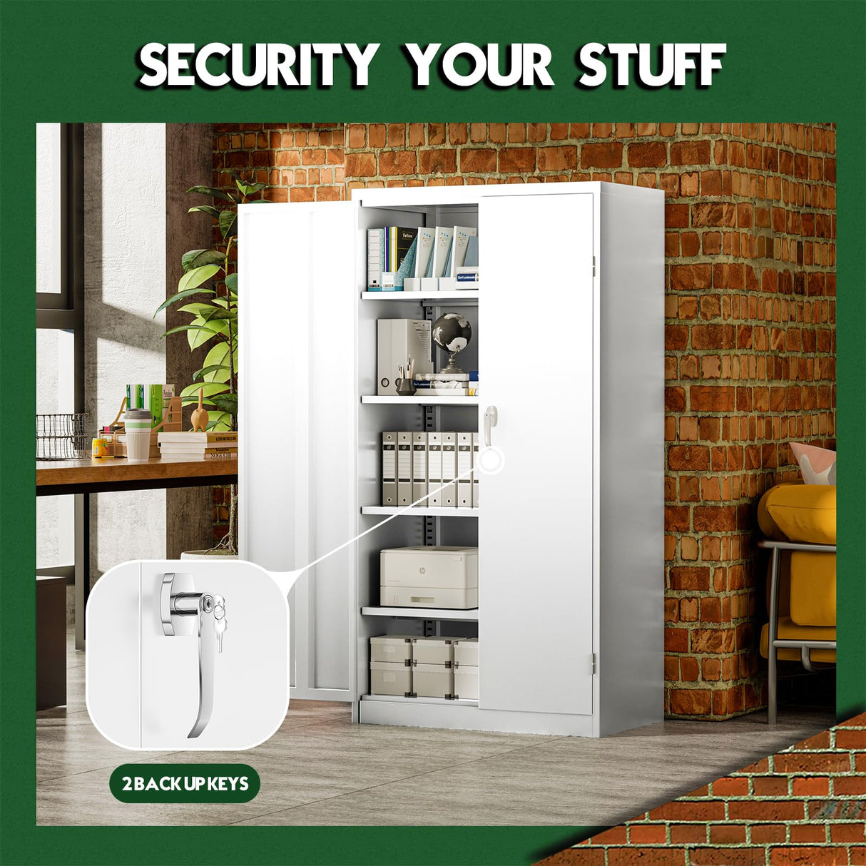 Greenvelly White Metal Storage Cabinet for Garage, 72” Steel Locking Cabinet with Doors and 4 Shelves, Tall Tool Cabinets for Garage Storage Systems Greenvelly
